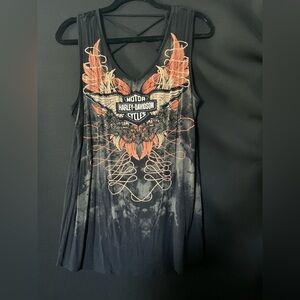 Harley-Davidson Women's Black and Orange Winged Tank Top